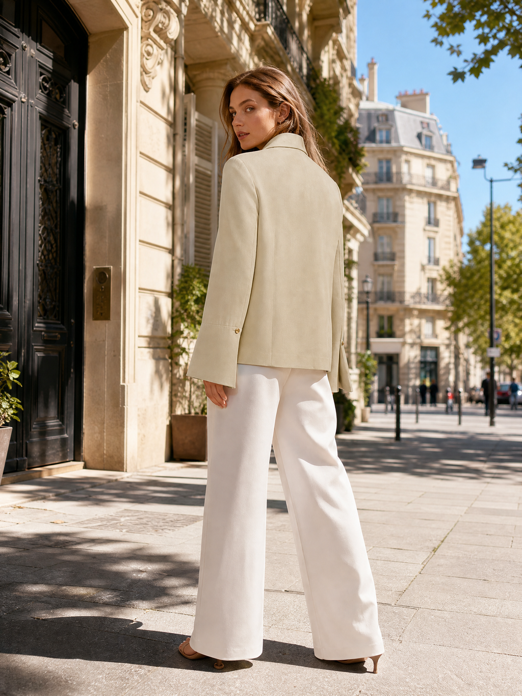 RJ001 Elegant Sand Beige Asymmetric Blazer Jacket - Minimalist Women's Outerwear with Flared Cuffs